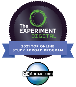The Experiment Digital award banner from GoAbroad.com, 2021 Top Online Study Abroad Program 2021