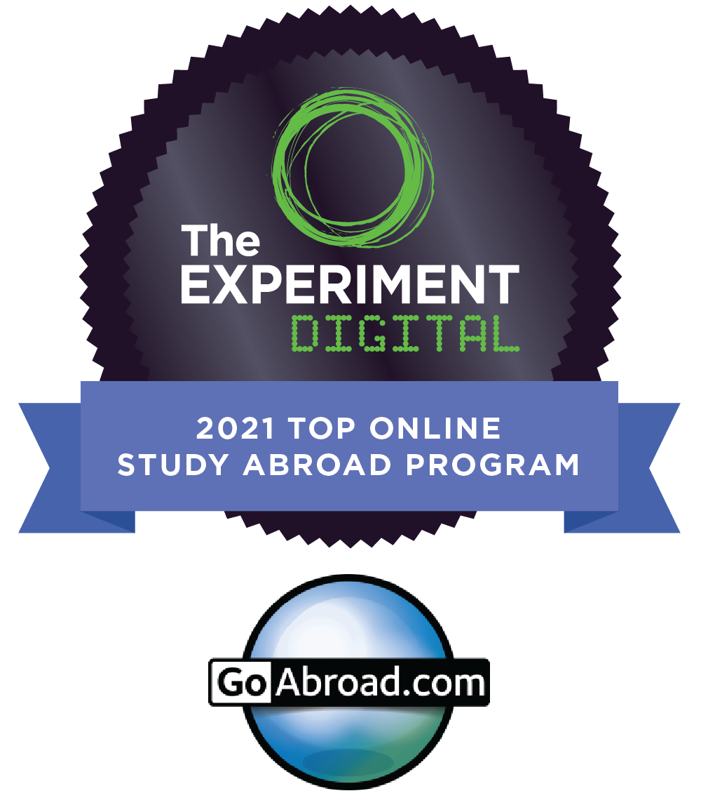 The Experiment Digital award banner from GoAbroad.com, 2021 Top Online Study Abroad Program 2021